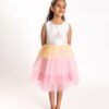 Girls Applique Round-Neck Tiered Dress