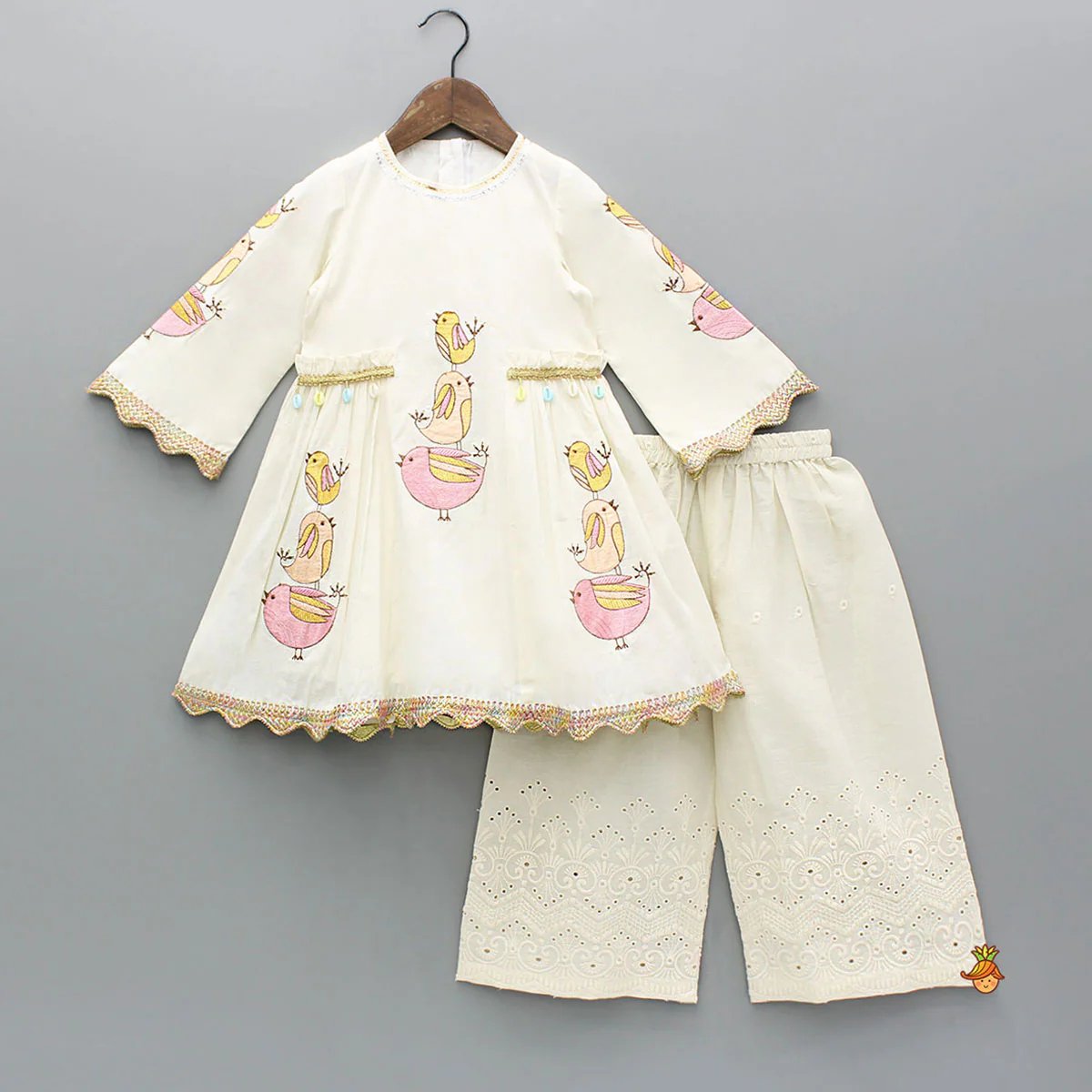 Pre Order: Bird Embroidered Kurti And Hakoba Palazzo