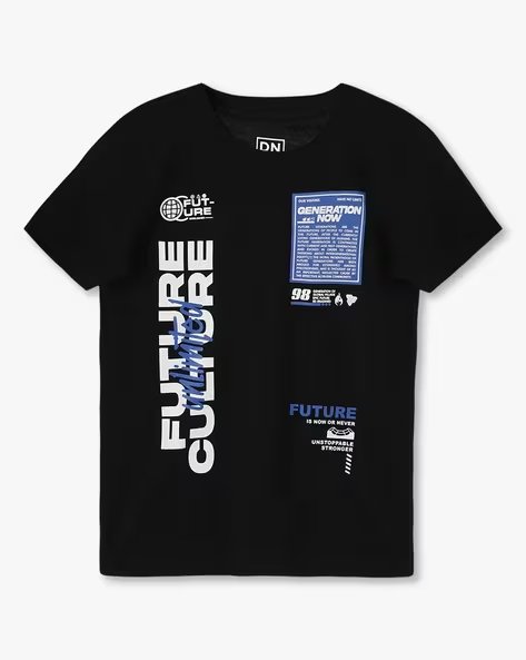 YB DNMX Boys EPP-11 Typographic Print Slim Fit Cotton Round-Neck T-Shirt