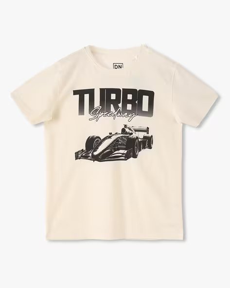 YB DNMX Boys Graphic Print Slim Fit Round-Neck T-Shirt